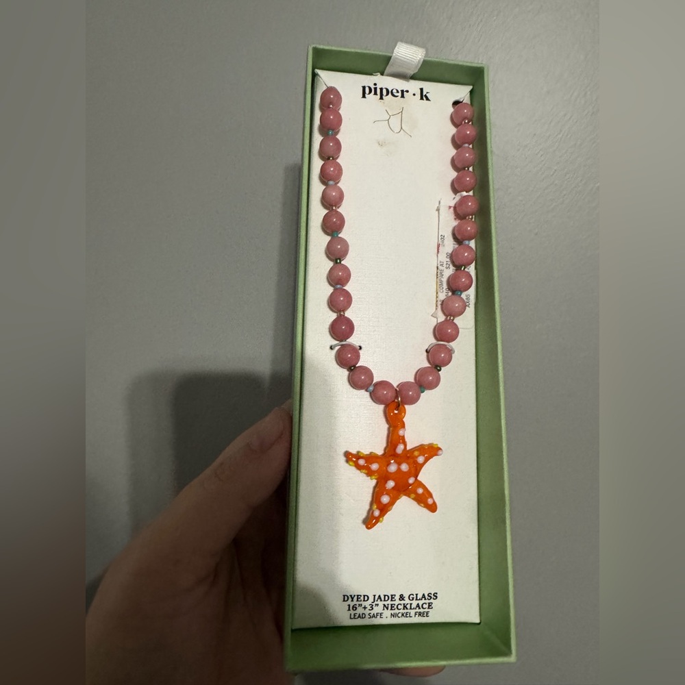 Piper Necklace with Pink Beads and Orange Starfish